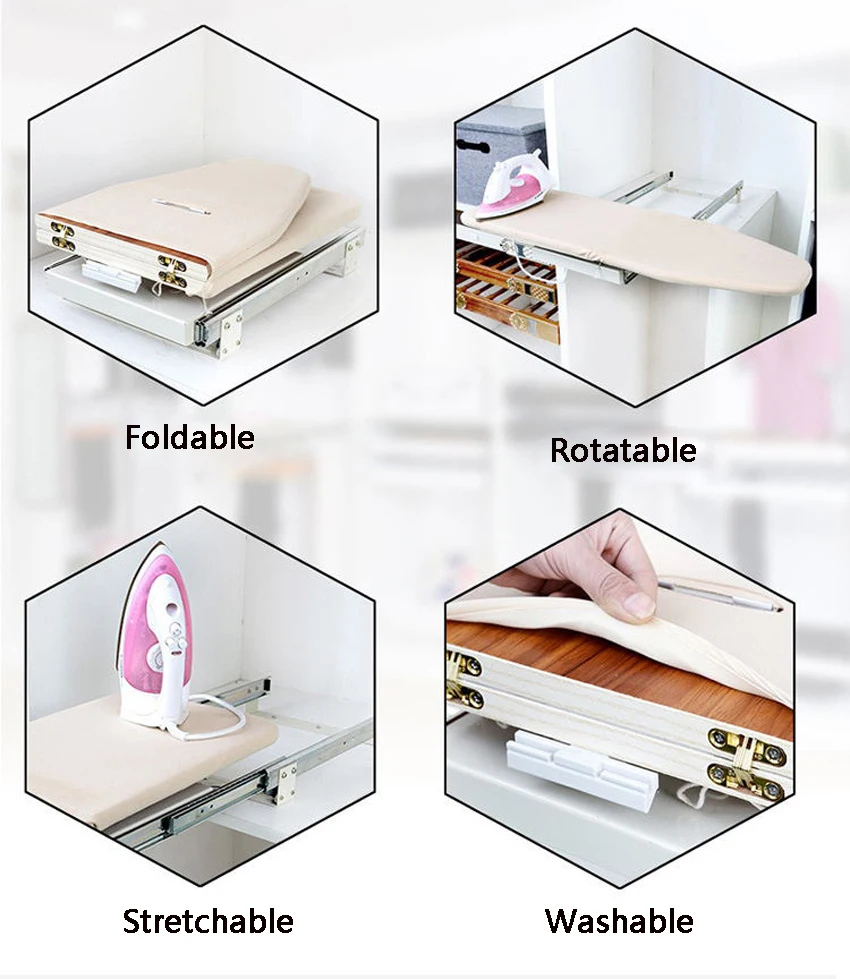 Wardrobe Push-pull Folding Ironing Board Rotatable/Stretchable /Washable In-cabinet Mute Damping Hidden Hardware Accessories