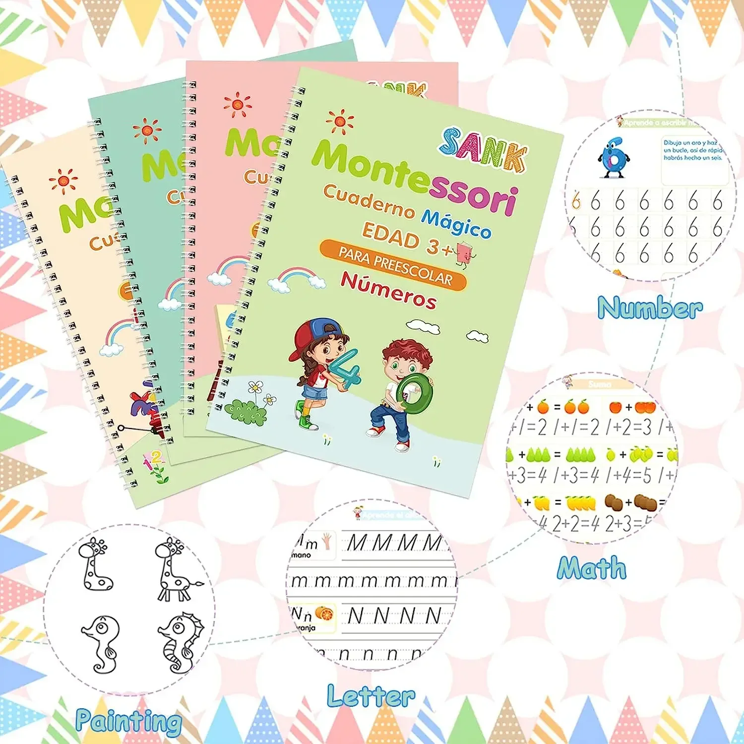 Imagem -05 - Montessori Caligrafia Livro Mágico para Crianças Copybook Caderno Sketchbook Espanhol Early Learn Handwriting Livros por Conjunto