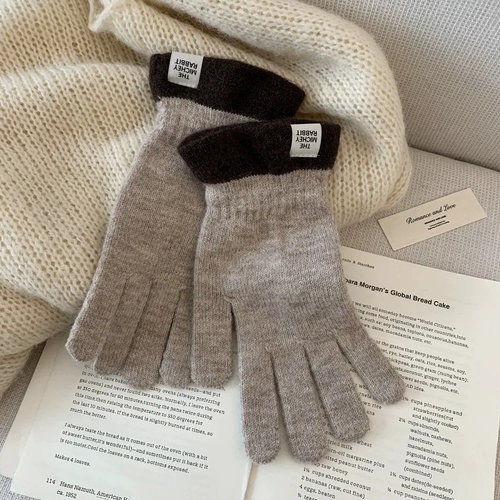 Polyester One Tip Touch Screen Gloves Warm Lining Cold Proof Knitted Gloves Cold Weather Stretchy Winter Warm Gloves Cycling