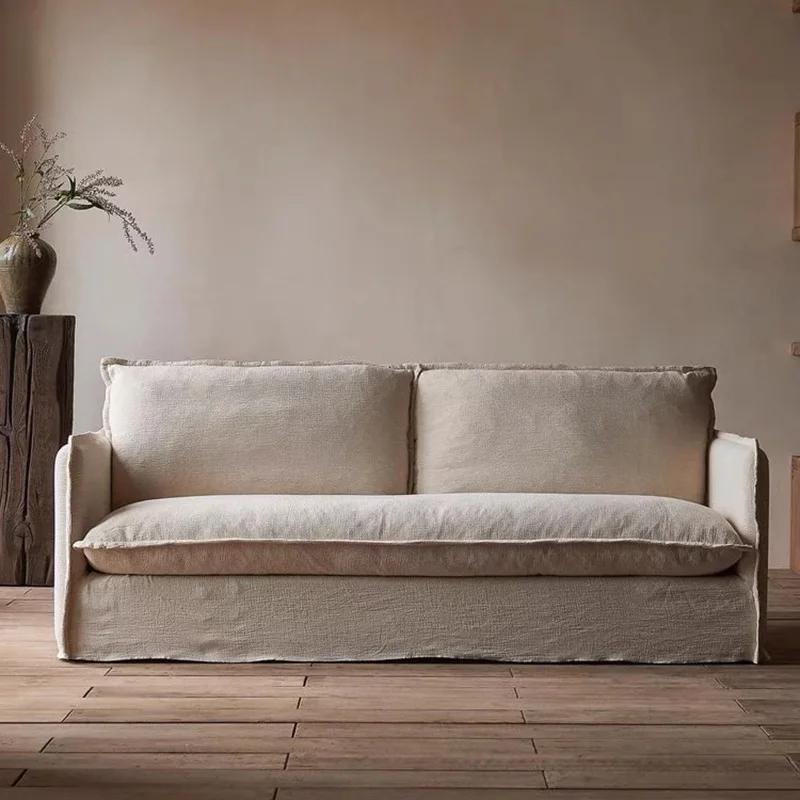 

Detachable and washable single, double, and three person hotel. Vintage down, linen, cotton, straight lined, minimalist sofa