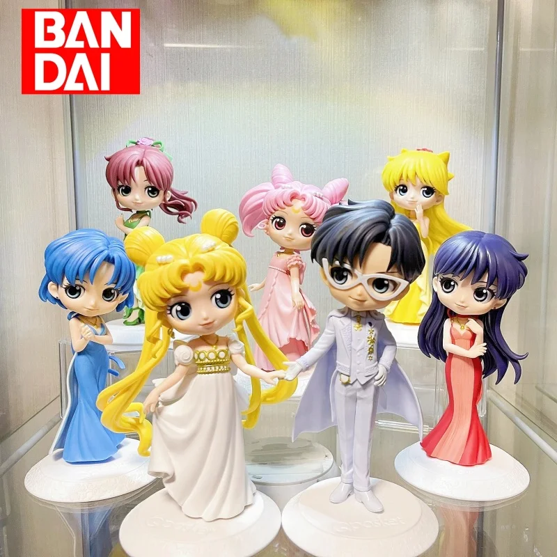 

New Bandai Original Qposket Sailor Moon Anime Figure Pvc Model Doll Cute Sailors On Wedding Dress Princess Zanidi Doll Girl Gift