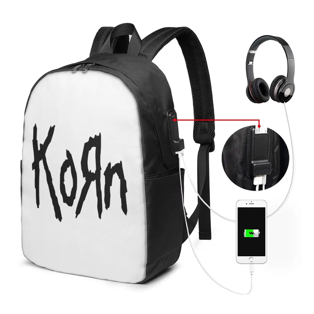 

Korn Band Rock Metal Music Backpack Travel Notebook Bag Computer College Student School Bag Laptop Shoulder Bags for Men Women