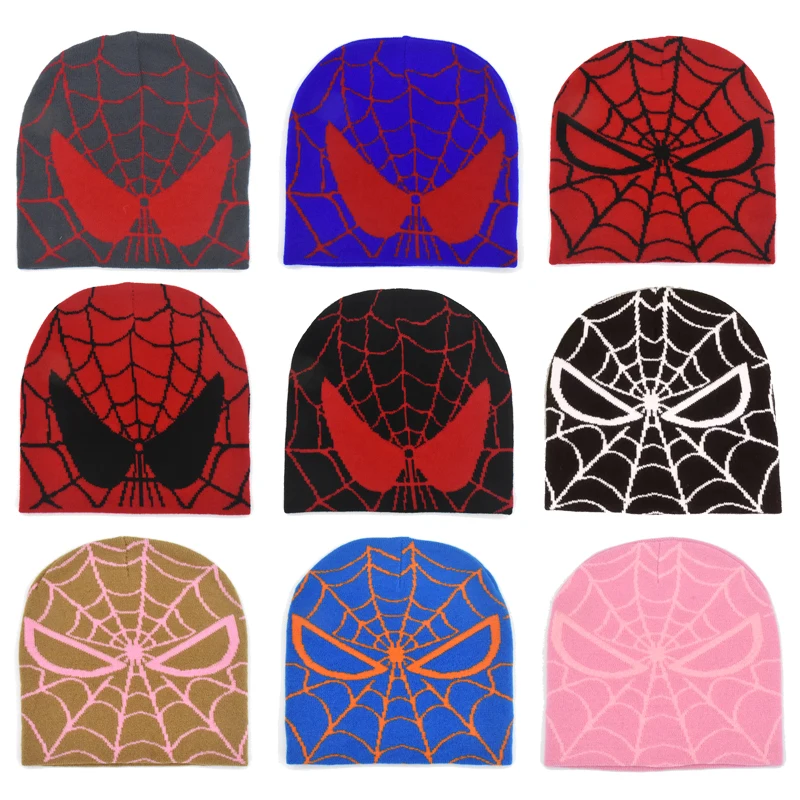 2023New Cartoon Spider Embroidered Beanies Hat Men Winter Autumn Warm Knitted Woolen Bonnet Cap Soft Wool Skullies Beanie Caps