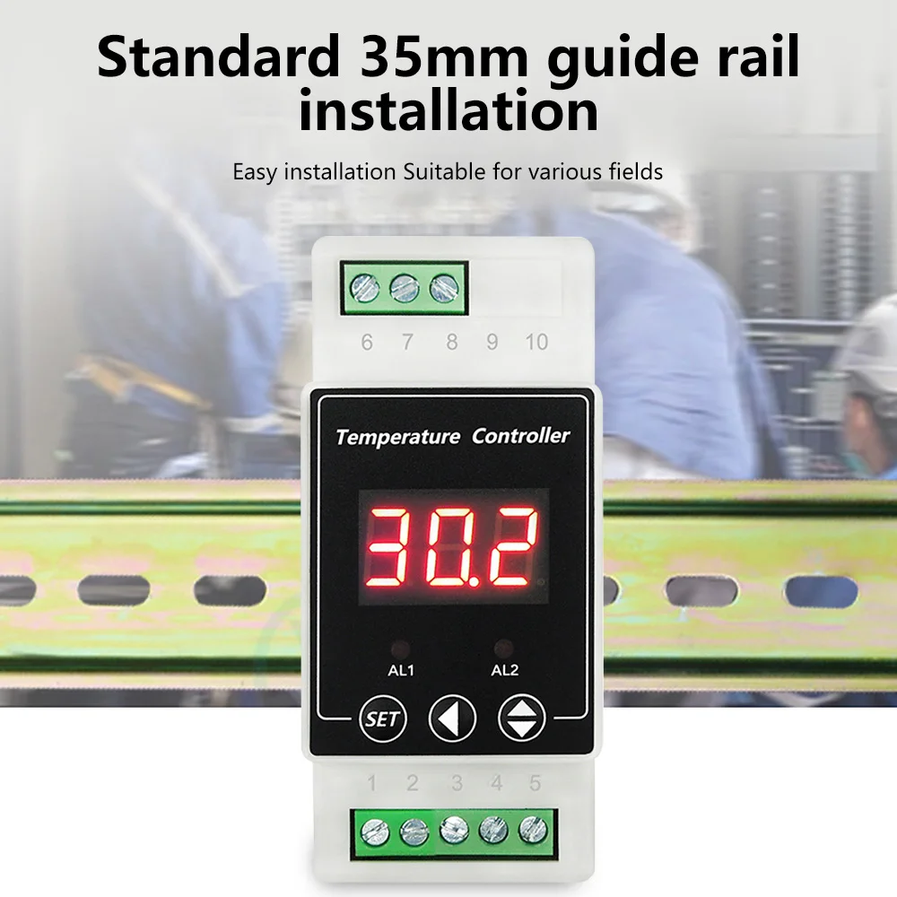 Rail Type Thermoregulator Temperature Controller AC100-240V DC 8-24V Digital LED Thermostat 2 Way Relay Output with Probe