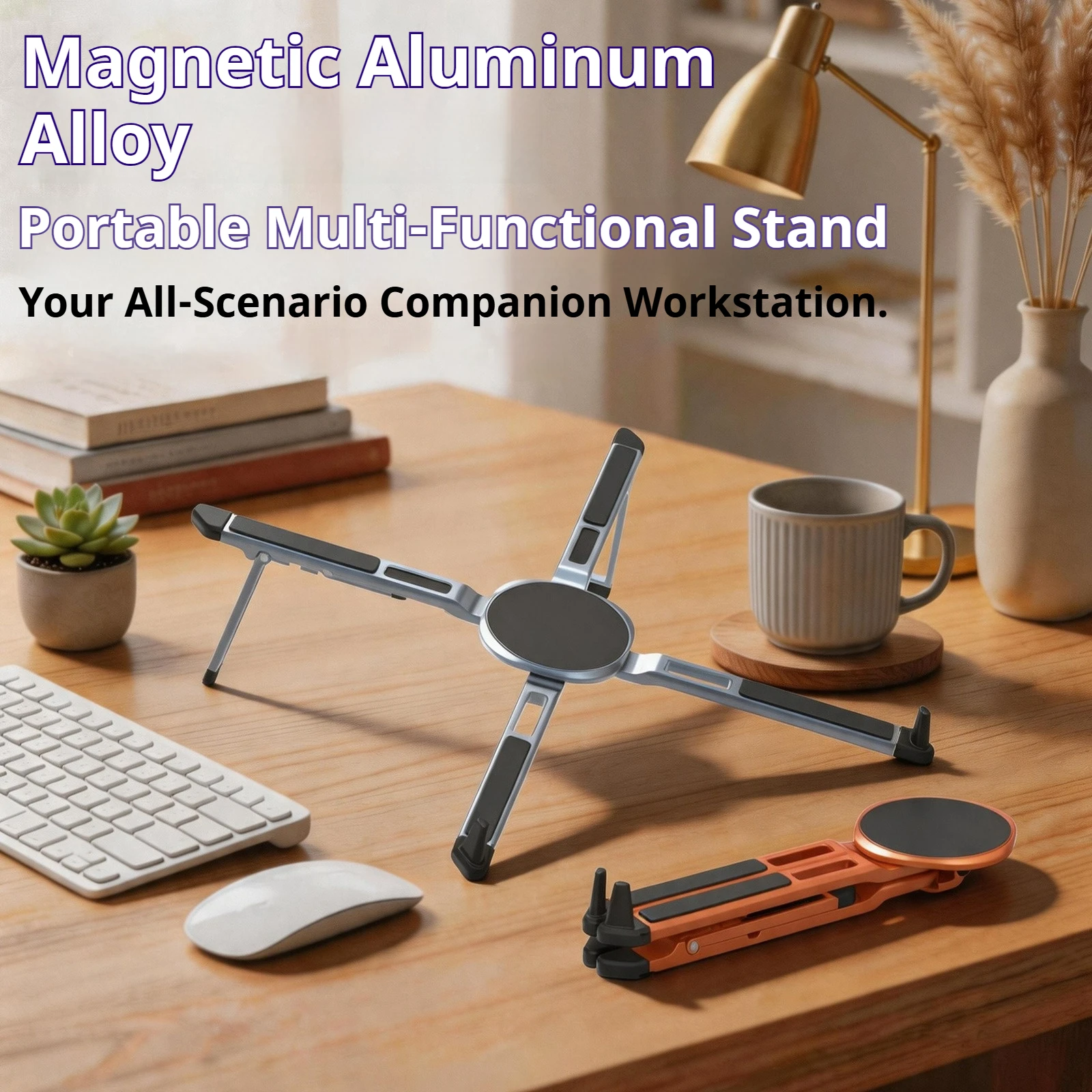 Support portable multifonctionnel pour ordinateur portable en aluminium magnétique, réglage double en hauteur, aspiration magnétique puissante instantanée, solide et stable