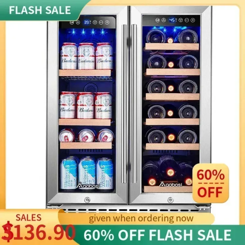 ثلاجة مشروبات النبيذ PMD4-AAOBOSI مقاس 24 بوصة؛ ثلاجة نبيذ ذات سعة مزدوجة لمنطقة النبيذ مدمجة في العداد أو قائمة بذاتها، $R