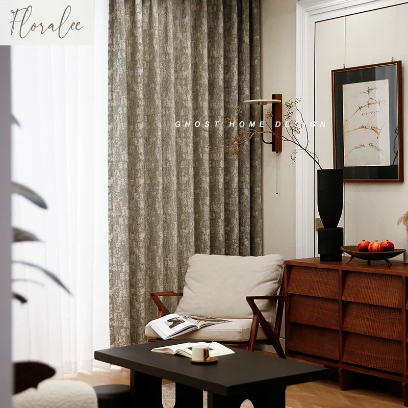 Retro Gray Blackout Curtains For Living Room Bedroom Window Screens Simple Medieval American Yarn Curtains Can Be Customized