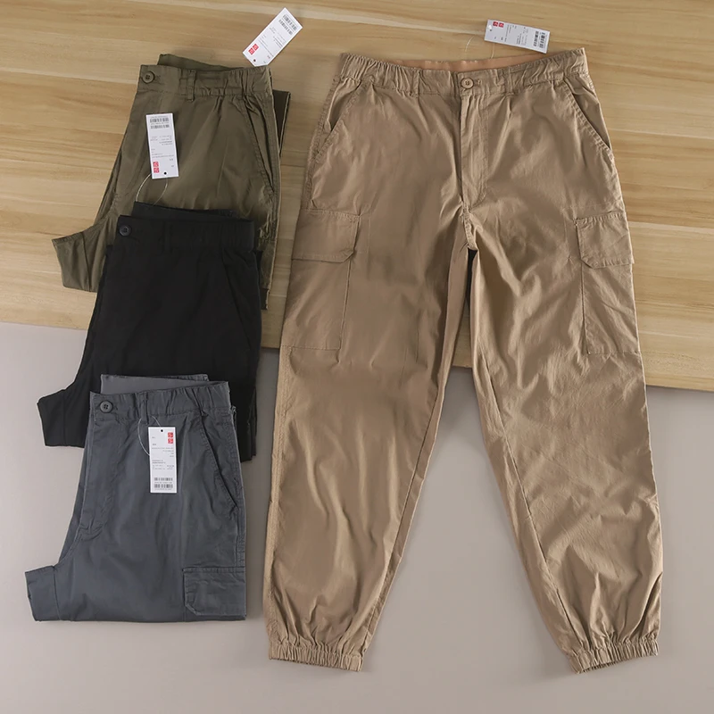 

Удобные хлопковые брюки для спецодежды. Мужские модные повседневные брюки весны 2024. с эффектом завышенной талией свободного покроя.