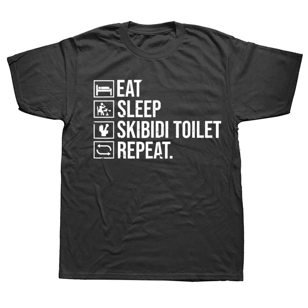 2025 نموذج جديد ريترو أكل النوم Skibidi المرحاض تكرار تي شيرت رجل موضة عالية الجودة س الرقبة تي شيرت للجنسين Harajuku القطن T-s #2