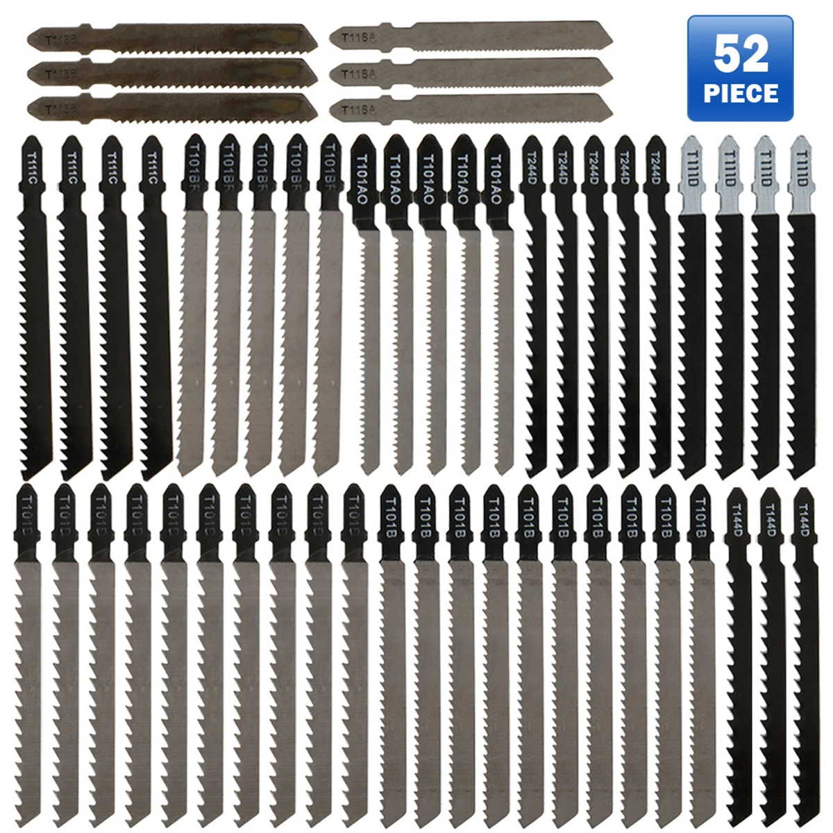 52Pcs Saw Blade Set HCSl Assorted Saw Blades with T-shank Sharp Fast Cut Down Saw Blade for Wood Metal Plastic Metal Cutting