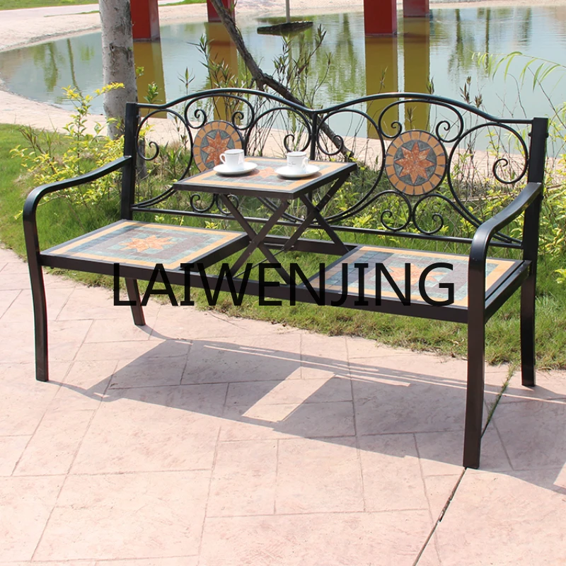 RWJ Iron Mosaic Outdoor Desk-Chair Balcony Multi-Function Lifting Park Leisure Bench