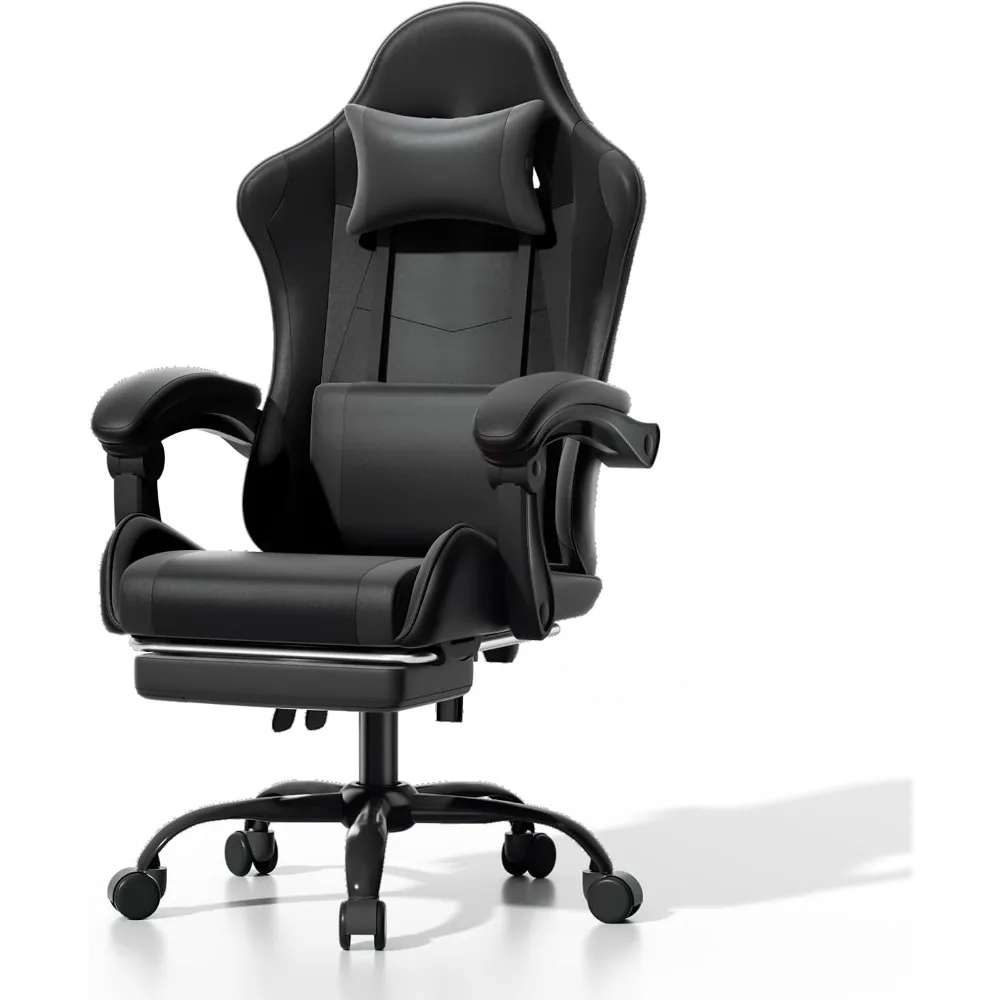 Athena Collection Carbon Fiber Black Gaming Chair - Ergonomic with Footrest Headrest Lumbar Support Height Adjustable Swivel