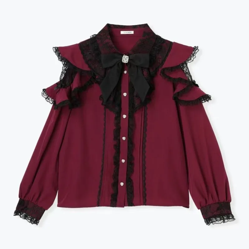 Y2k الأبيض لوليتا قميص المرأة موضة جديدة الدانتيل Blusas Mujer الخريف ثقافة فرعية بلوزات غير رسمية الوردي القوس قمصان قمصان دي