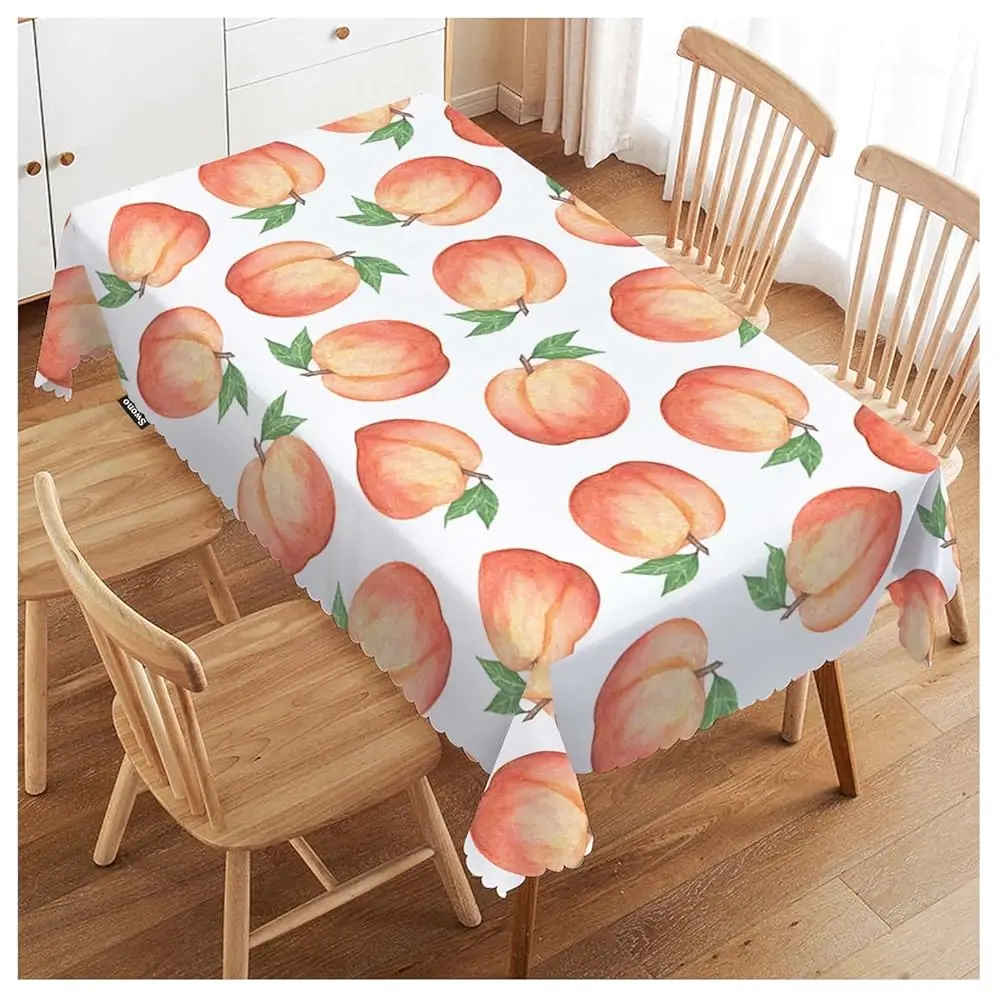 

Peach Table Cloth Rec Tables Watercolor Fruit Peaches Kitchen Table Cover Oblong 52""X70"" Tablecloth For Dining Table Buffet