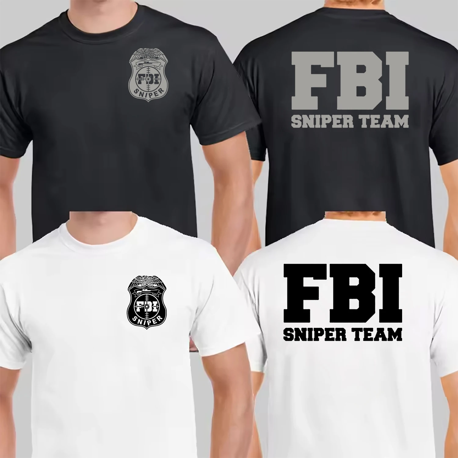 Fashion New FBI Sniper Team T-Shirt Double Side Print Men Cotton O-neck T Shirt Woman Man Hip Hop Tops Tee Shirt Harajuku tshirt