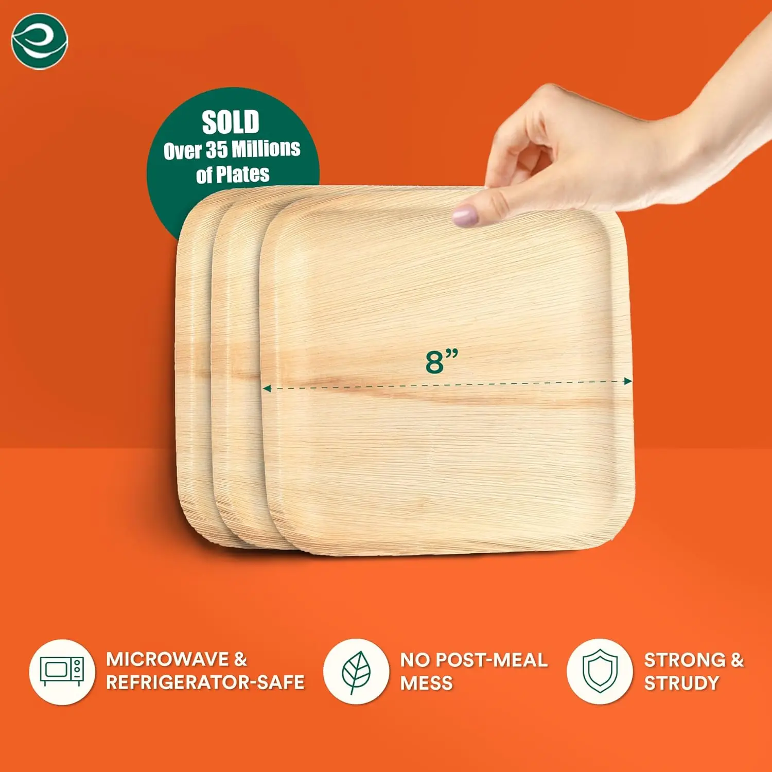 أطباق مربعة من أوراق النخيل مقاس 8 بوصات قابلة للتحلل (400 قطعة) مثل ألواح الخيزران قابلة للتحلل صديقة للبيئة وآمنة للاستخدام في الميكروويف والفرن