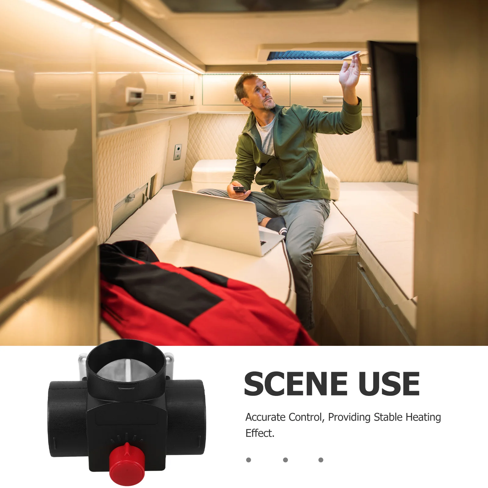 วาล์วควบคุมการไหลแบบสามทางพลาสติกขนาด 75 มม. สำหรับเครื่องทำความร้อนในรถยนต์และรถบ้าน พร้อมข้อต่อท่อและช่องระบายอากาศ