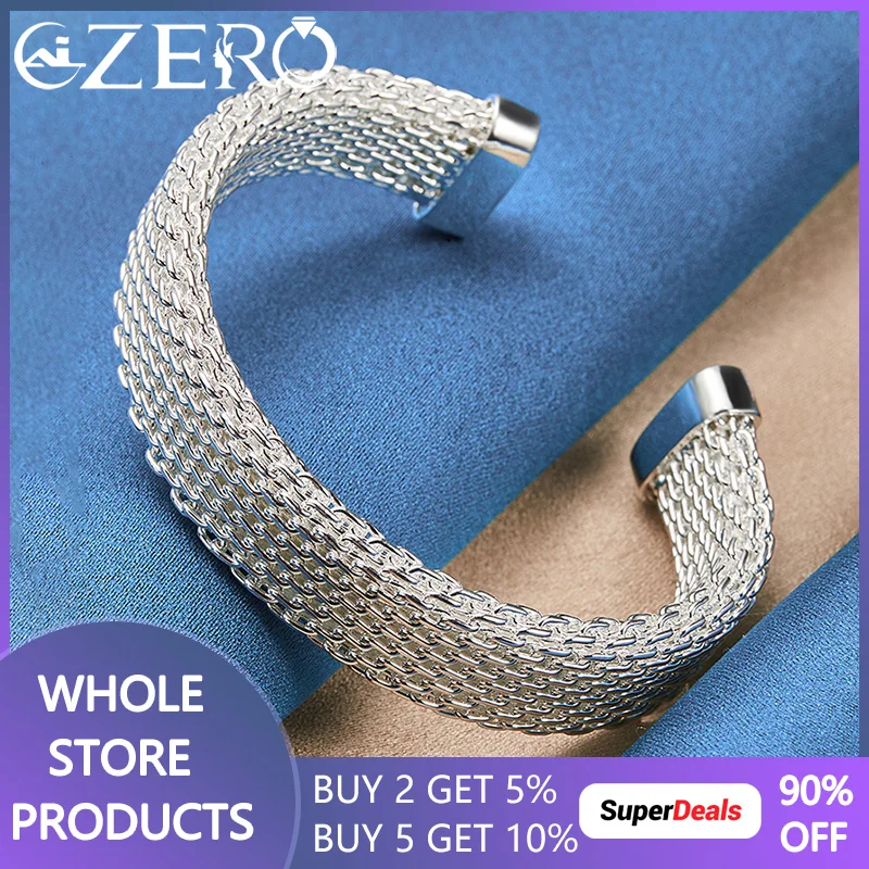 

ALIZERO 925 Sterling Silver Weave Mesh Bangle Bracelet For Women Jewelry Wedding Engagement Fashion Party Accessories Adjustable