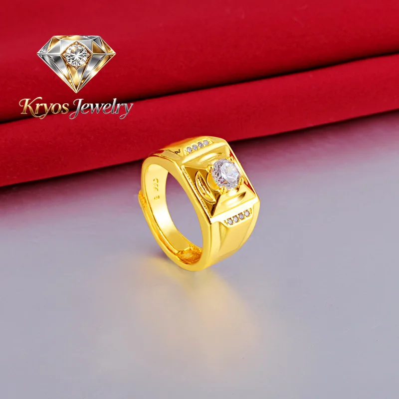 Kryos Jewelry Men's 24K Gold AU999 Bold Large Ring | Magnetic detachable charm with inscriptions, imposing for banquets