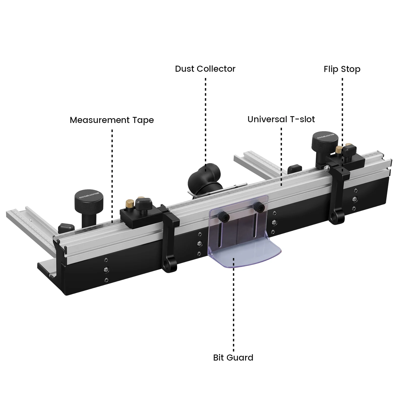 ENJOYWOOD 700mm Woodworking Router Table Fence Aluminium Alloy Profile Fence with 300mm T-track Sliding Brackets Bit Guard