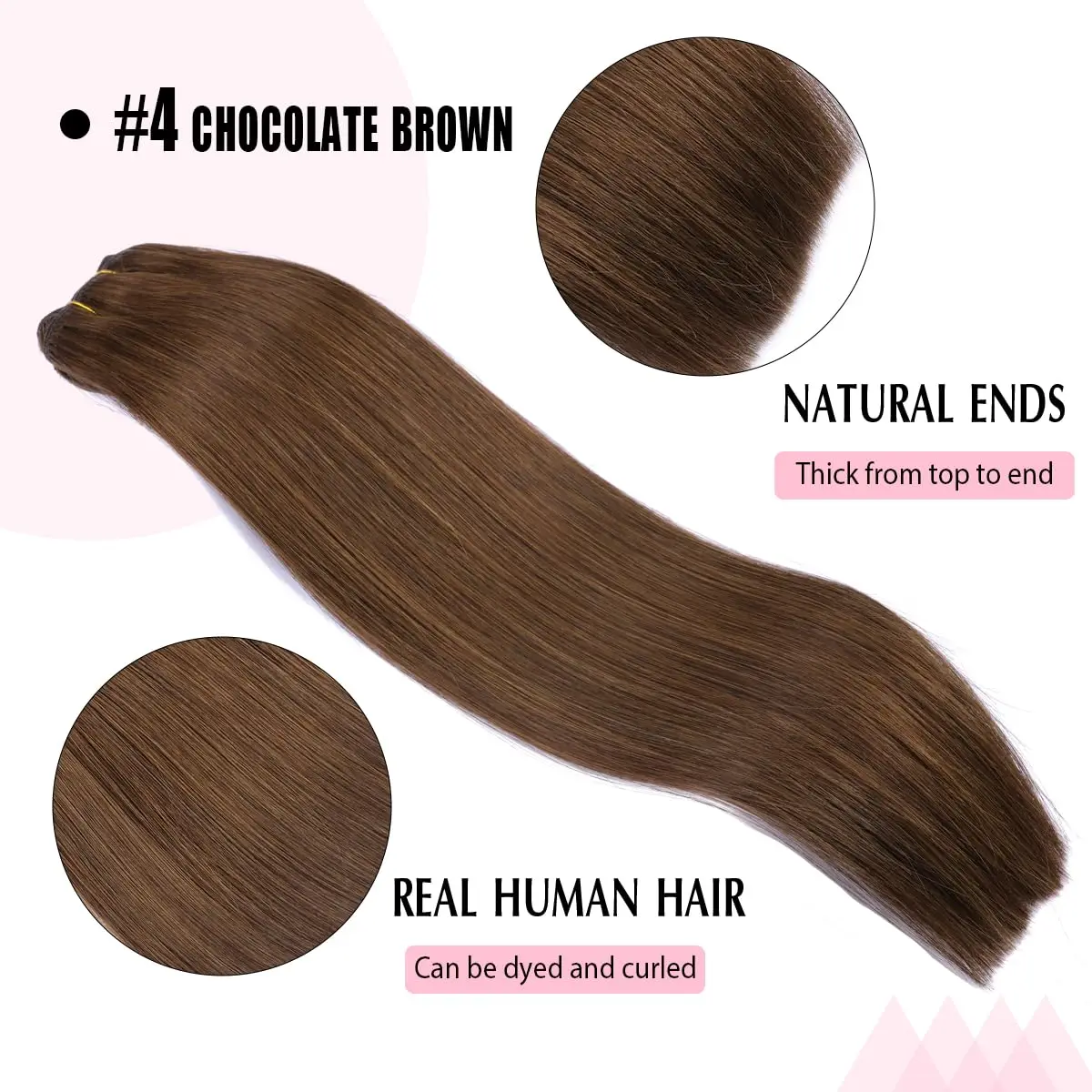 # 4 لحمة بنية وصلات شعر غير مرئية 100% شعر بشري حقيقي 12-20 بوصة 50 جرام لحمة غير مرئية عبقرية سلسة لحمة مصنوعة يدويًا