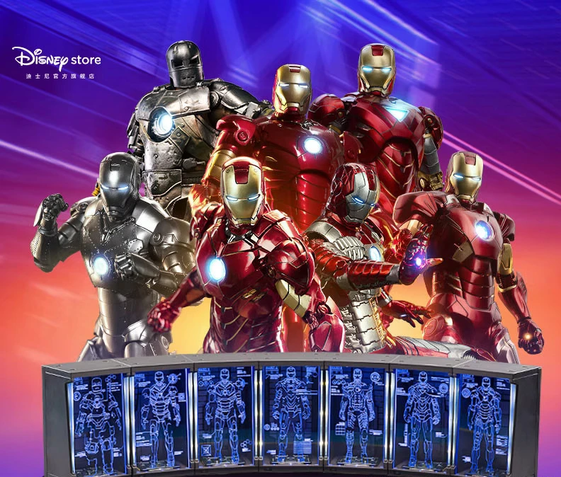 

Original Disney Marvel Iron Man 10th Anniversary MK1-7 Model Assembly Figure Set Desktop Ornament Boy's Birthday Christmas Gift