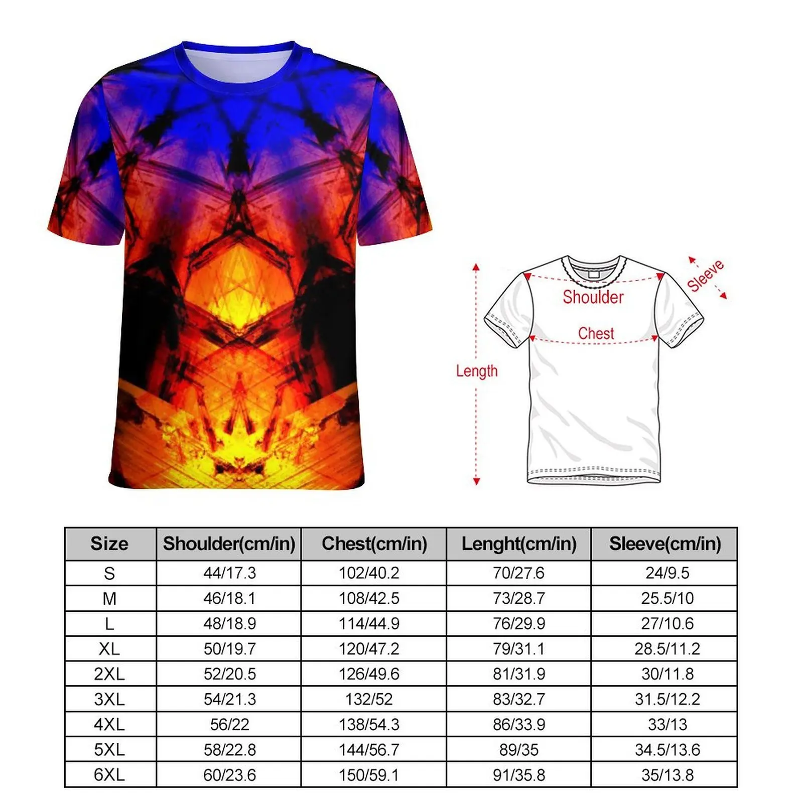Vintage Metallic T-Shirt Men Fire Ice Mandala Print T-Shirts Original Vintage Tee Shirt Short Sleeve Design Plus Size Clothes