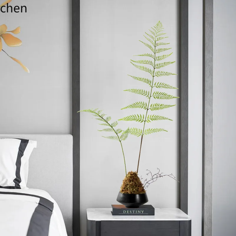 YFY New Chinese Style  Wabi-Sabi Style Artificial Fern Golden  Dog Plant Potted Zen Tea House Tea Room Entrance Decoration
