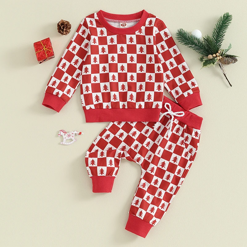 

RWYBEYW Toddler Baby Boy Christmas Outfit Long Sleeve Checkerboard Ghost Sweatshirt Top Jogger Pants 2Pcs Fall Winter Clothes