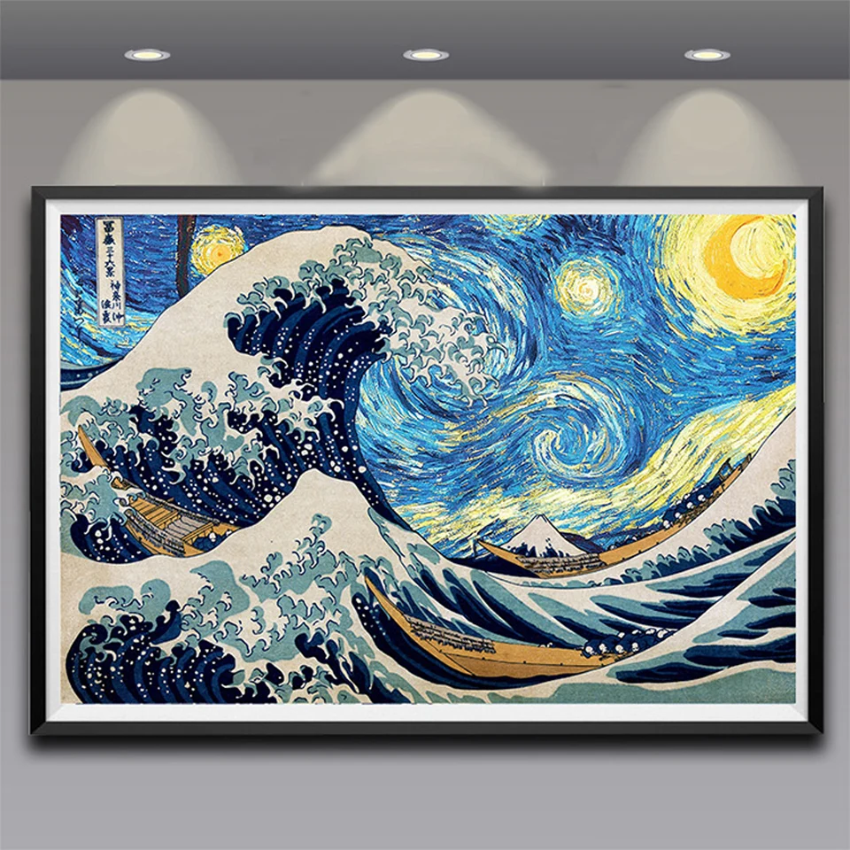 Full Diamond Mosaic Hokusai Starry Night Vincent Van Gogh The Great Wave Off Kanagawa Diamond Painting Famous Painting Picture