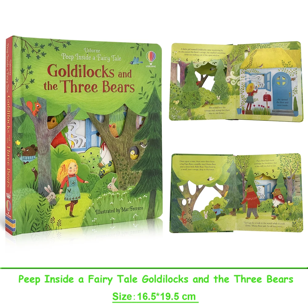 

Usborne Peep Inside Fairy Tale Goldilocks и три медведя, обучающая книга с картинками, интерактивные книги с историями для родителей и детей