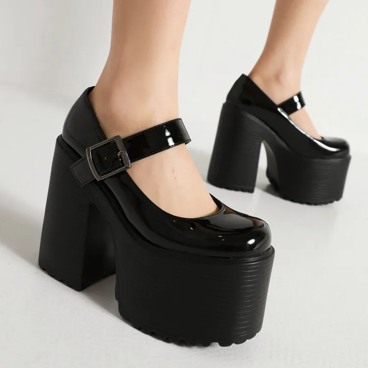 Oversize Large size Big size Square toes Thick Heel Super high heel womens shoes with design Height Increasing Fashion trend