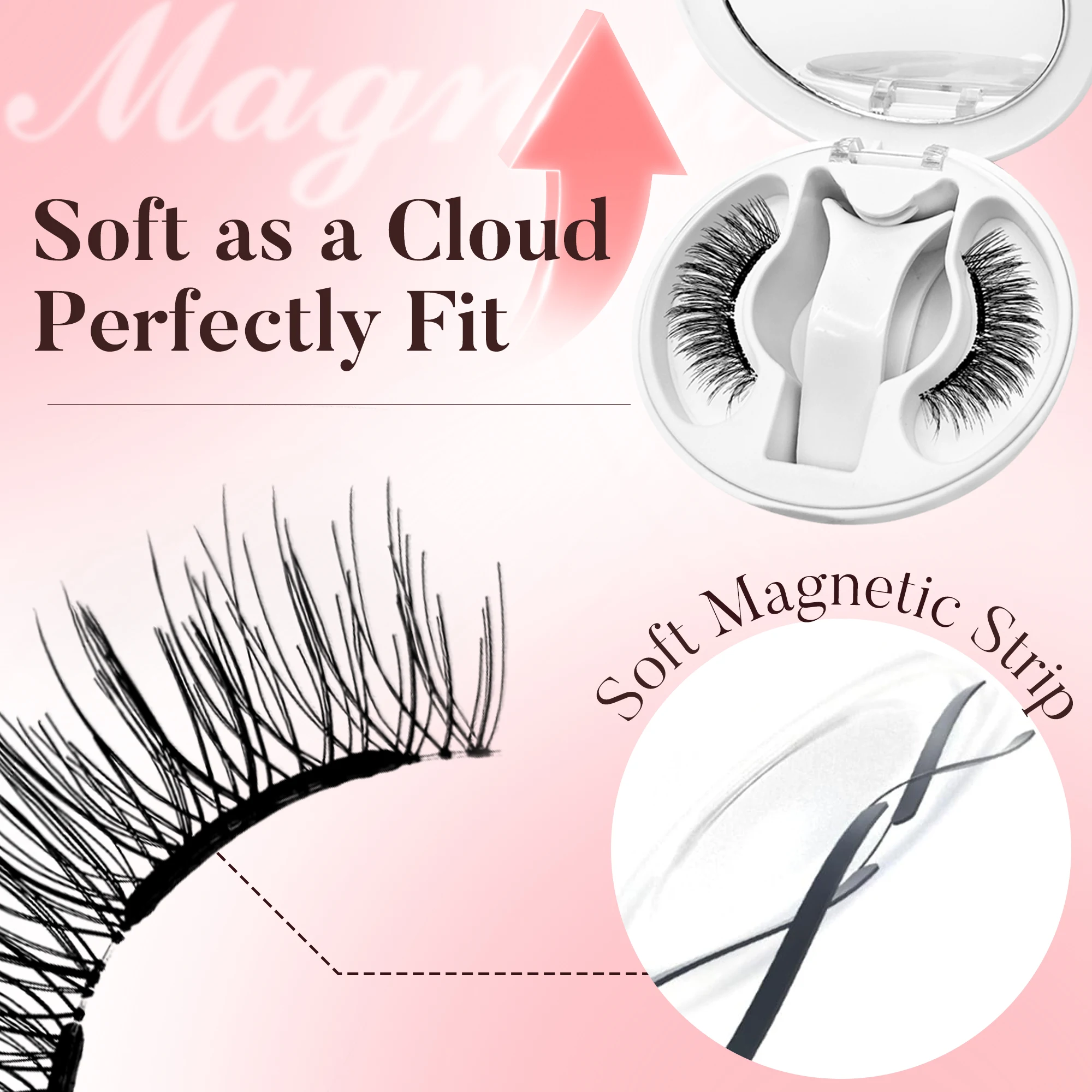 二重磁気まつげ 強力な接着剤で簡単に装着でき、ダメージを与えず、取り外し可能で再利用可能、自然なまつげスタイルに