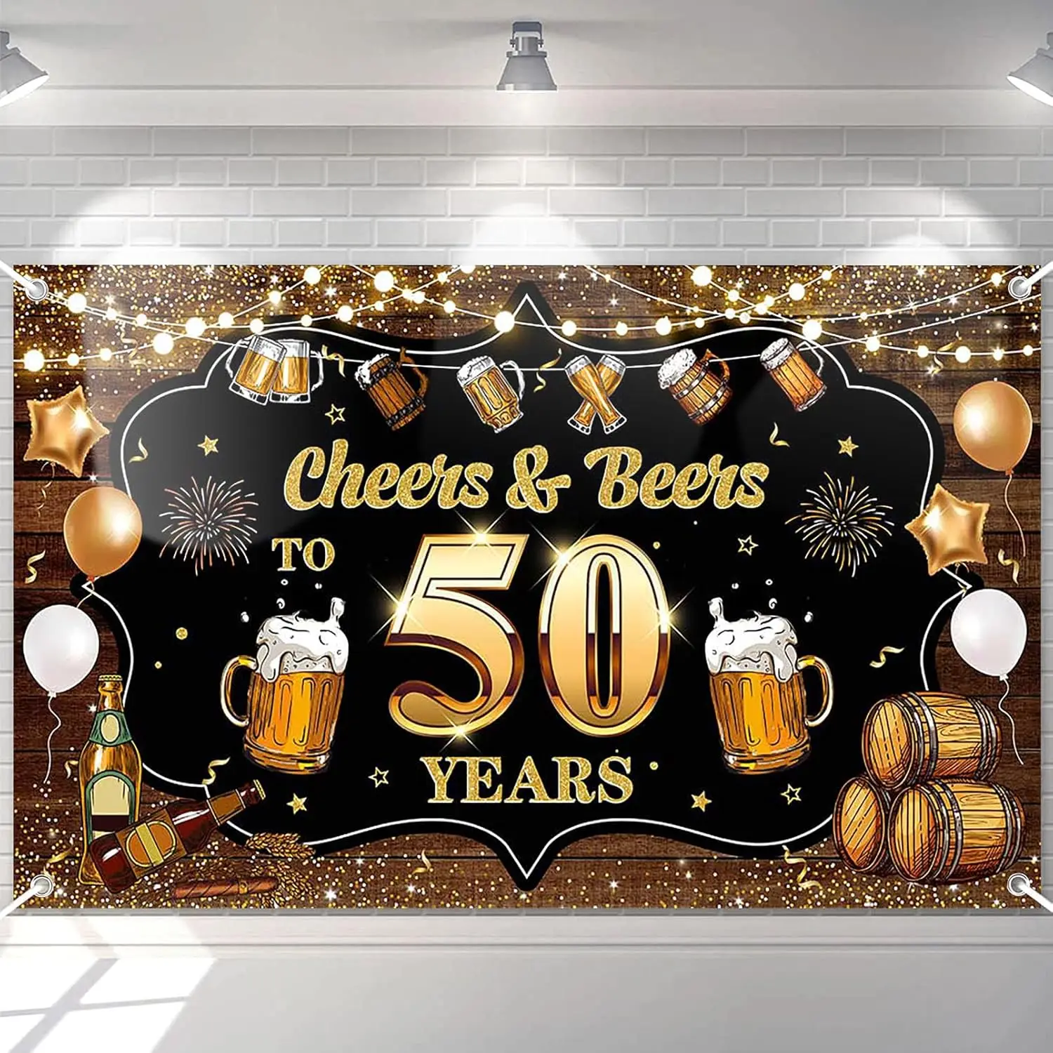 Rustic 50th Anniversary Cheers and Beers Wall Tapestry Decoration Bar Pub Man Cave Home Decor Hanging Art