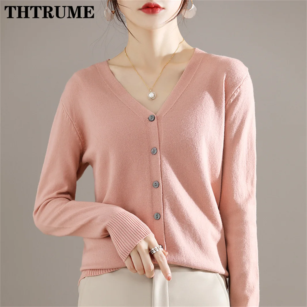 Elegant Women Autumn Winter Sweater Fashion Single Breasted Office Lady V-Neck Korean Knit Jumper Casual Warm Chic New Cardigan