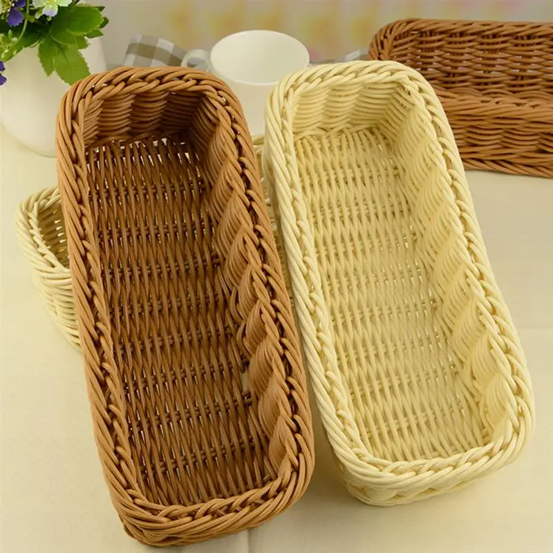 Plastic Rattan Woven Serving Basket Spoon Fork Knife Chopsticks Storage Basket Tableware Organizer Kitchen Cutlery Drain Holder