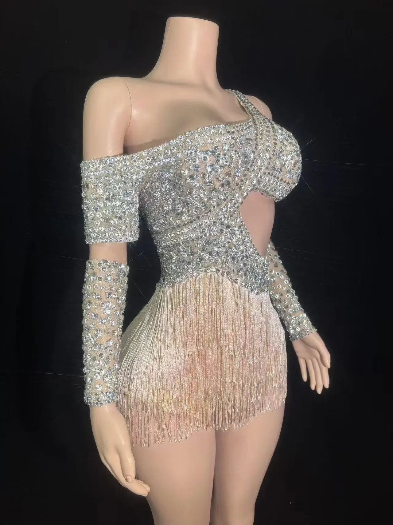 Sparkly Luxus Strass Quasten Ärmellose Overall Frauen Club Prom Party Outfit Sänger Tänzer Leistung Kostüm Bühne Tragen