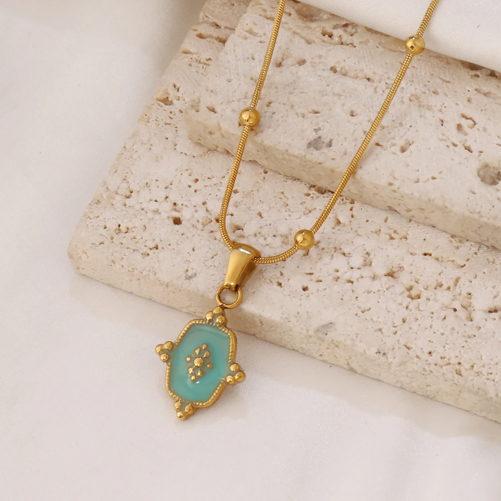 316L الفولاذ المقاوم للصدأ هندسية المينا قلادة قلادة للنساء موضة الذهب اللون سحر سلسلة الترقوة القلائد مجوهرات