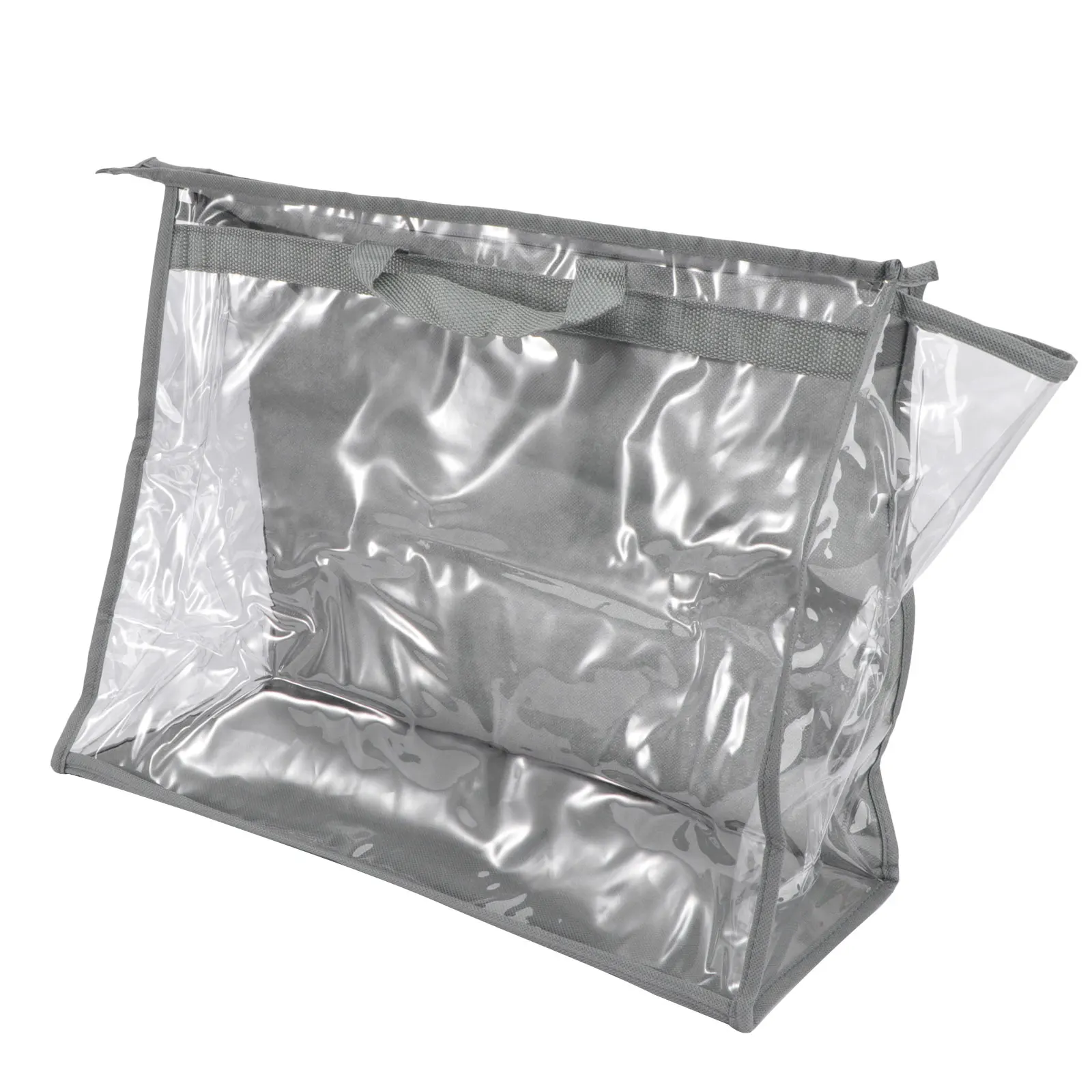 

1pc PVC Waterproof Storage Bag Clear Zipper Grey Hanging Large Capacity Travel Wardrobe Tote Closet Organizer Dust Proof