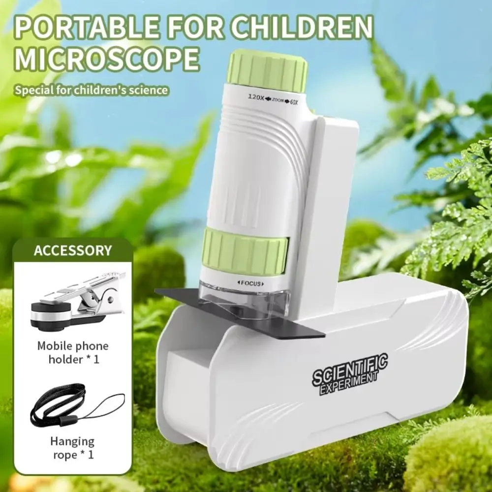 

60x-120x Portable Handheld Microscope Toy Detachable with LED Light Children Pocket Microscope High Definition with Wrist Strap