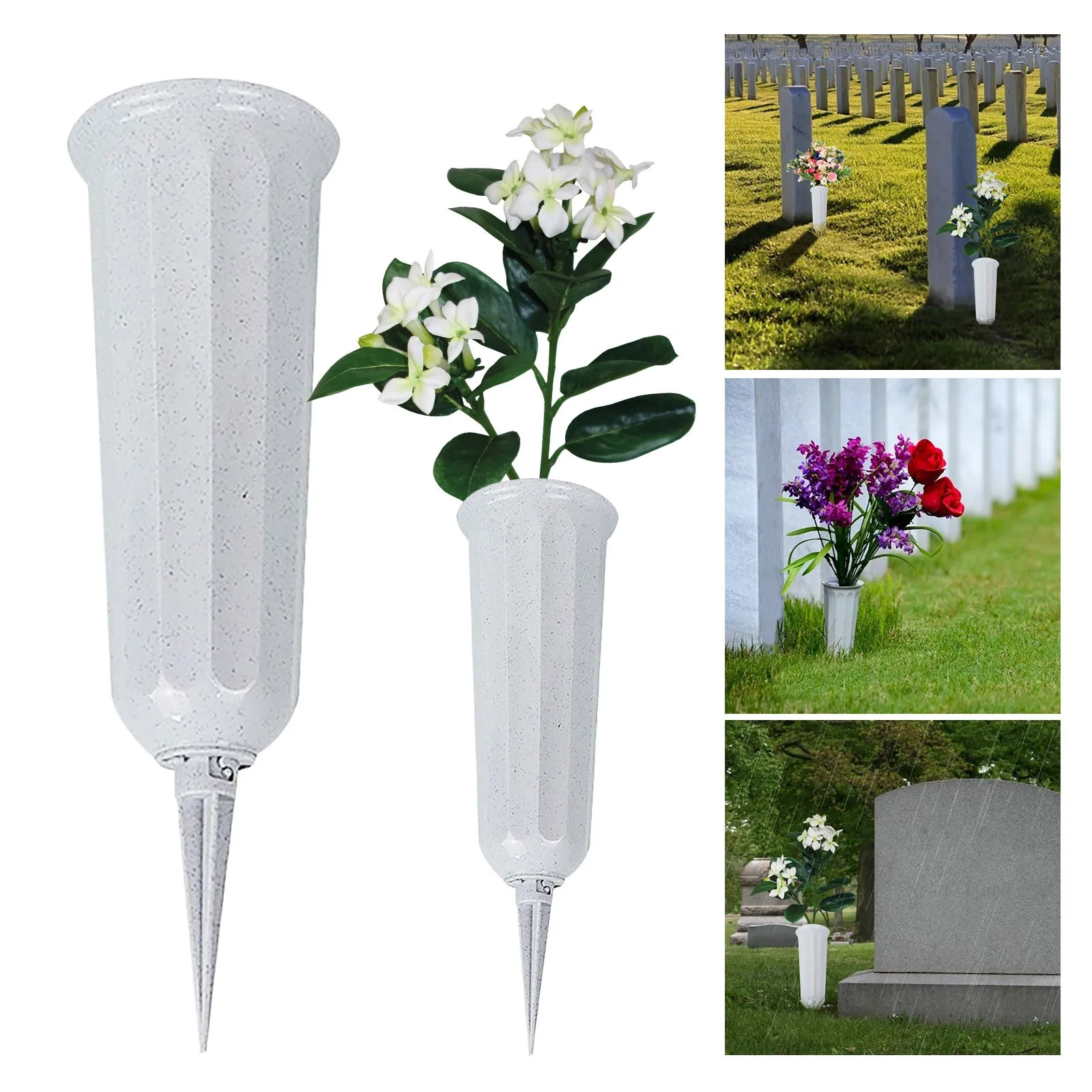 Vase Lawn Flower Pot Cemetery Planter Detachable Plastic Spike Bottom Vertical Design Weather Resistant Outdoor Tombstone 2026