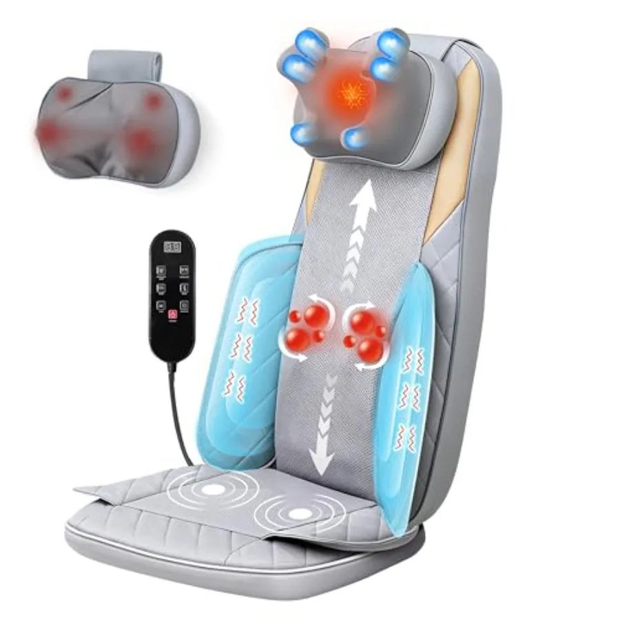 

Массажер для шеи и спины Шиацу с подогревом, 4D-массажер для спины с функцией разминания для снятия боли, глубокий массаж тканей спины для кресла, двойной массажер для шеи