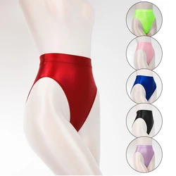 Briefs Panties Women's Sexy Briefs Shiny High Waist Transparent G-string Icy Silk Seamless Underpants Female Dance Lingeri