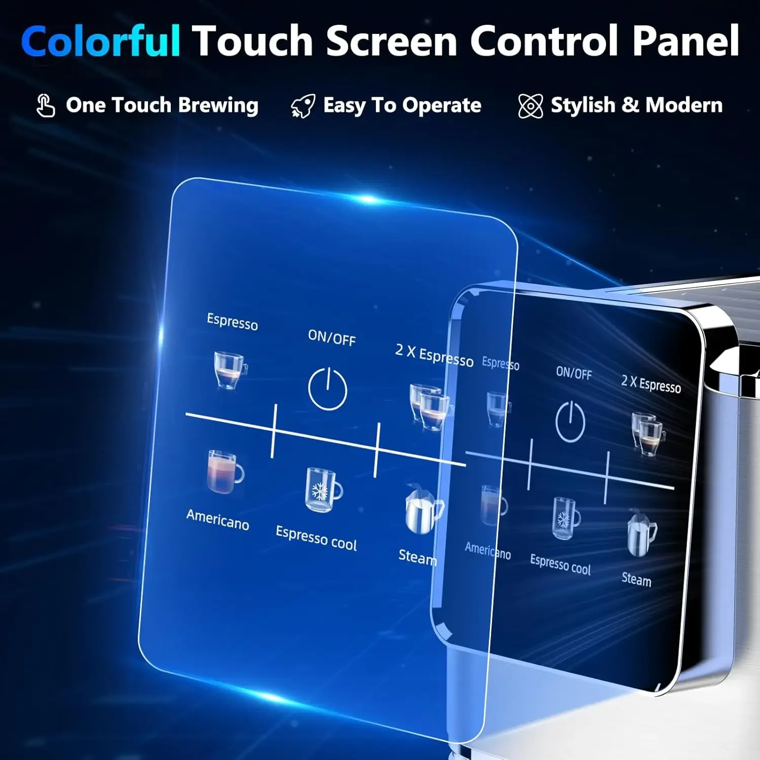 

Touch Screen Espresso Maker with Steam Milk Frother,Stainless Steel Coffee Machine for Cappuccino Latte Americano Cold Brew