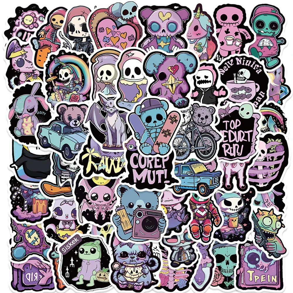 10/30/50/100 Stück Dunkelviolette Gothic Cartoon Aufkleber Horror Geister Totenkopf Dekor DIY Journal Notizbuch Gitarre Wasserdichte Coole Sticker
