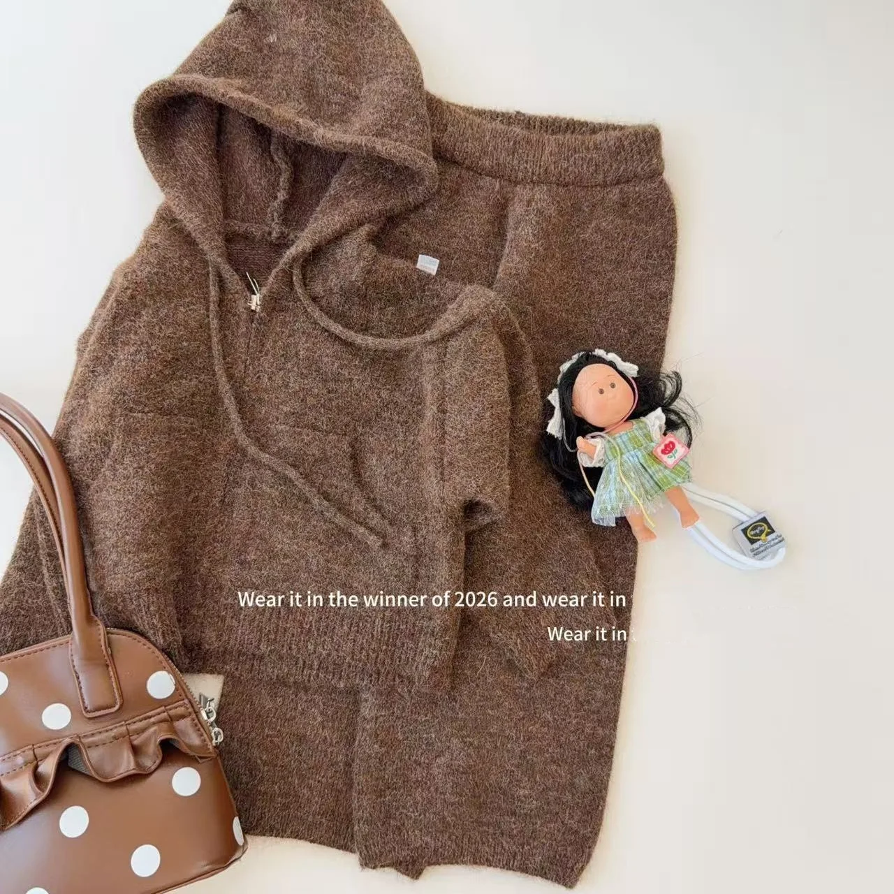 Girls Suit Spring and Autumn New Children's Clothing Coffee Girl Baby Loose Fashion Soft Waxy Knit Two-piece Set
