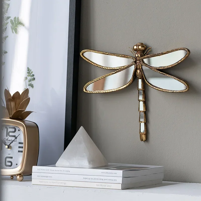 Luxury Retro Resin Dragonfly Sculptures Decoration Creative Ornaments Living Room Butterfly Background Wall Decorative Painting