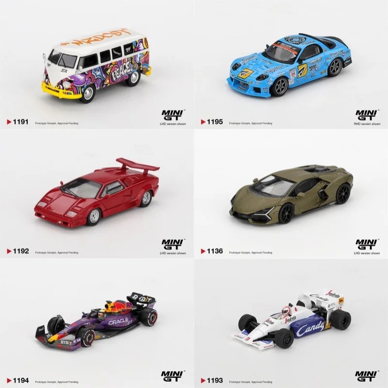 MINI GT 1:64 Revuelto Verde Gea Matte Microbus Mizu Countach 25th Toleman TG RB19 RX-7 RE 2025 Diecast Model Car