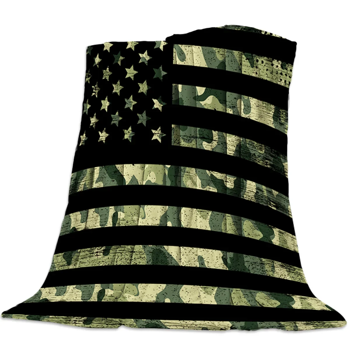 

Green Camouflage American Flag Bedspread Blanket High Density Super Soft Flannel Throw Blankets for Sofa Bed Car Portable Queen