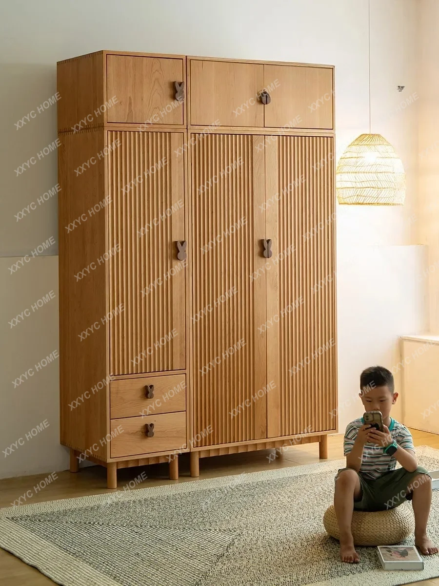 

All Solid Wood Wardrobe Creative Combination Adjustable Multi-Functional Cherrywood Combination Wardrobe With Drawer